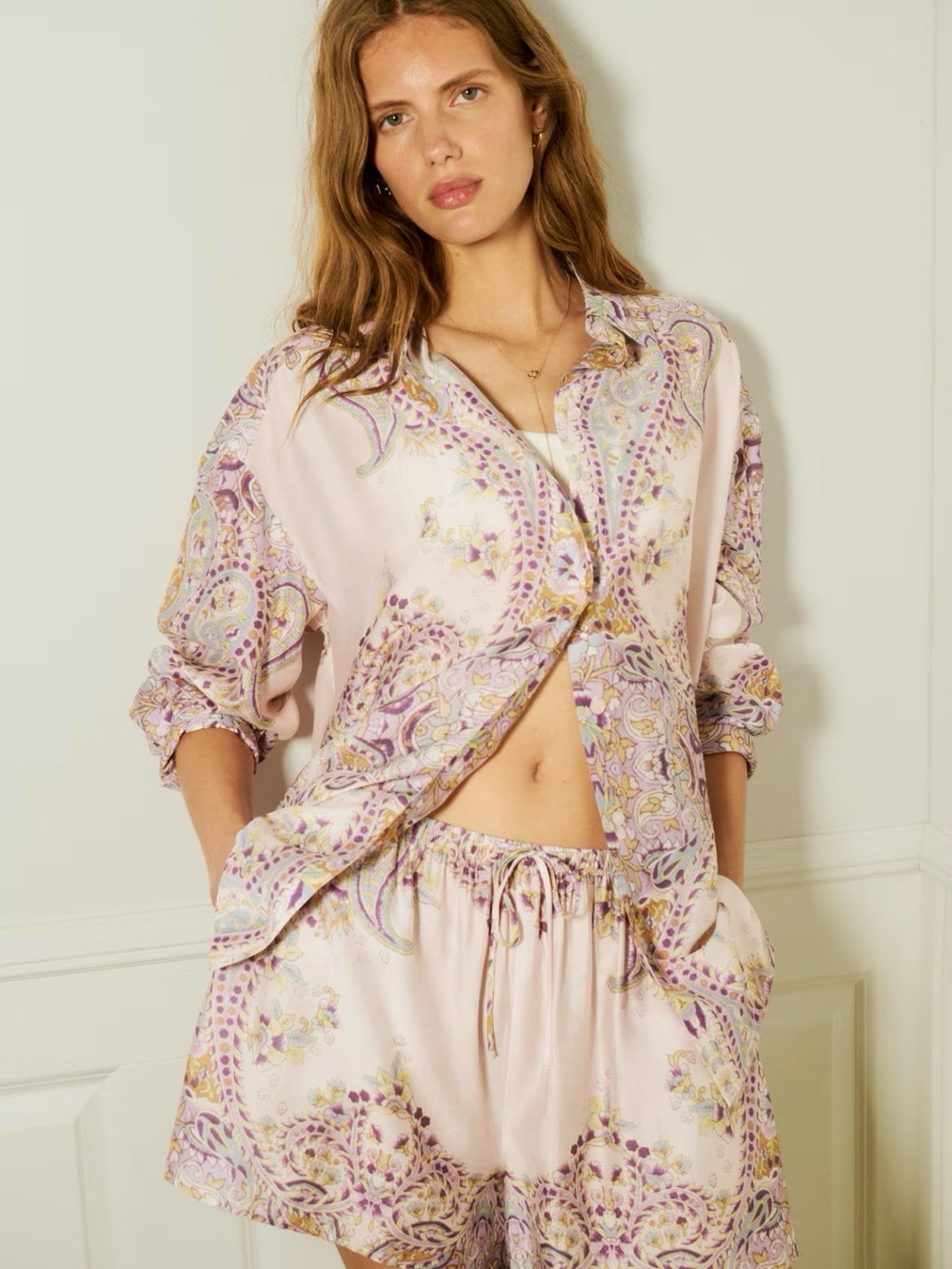 H&M Pink Paisley Shirt matching Set